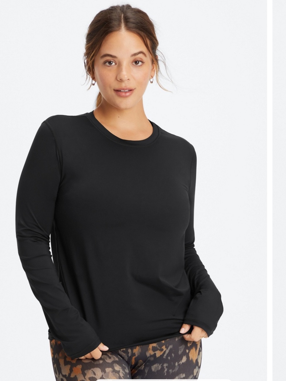 Fabletics Black Long-Sleeve Crewneck Top